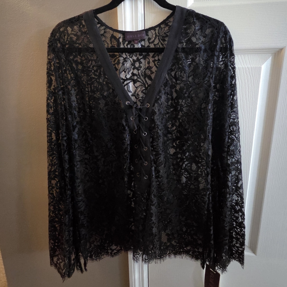 Hale Bob Lace top with corset style tie up